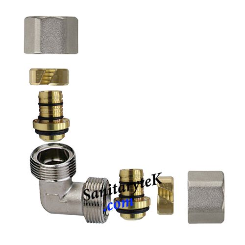 Compression fittings with removable adapter for multilayer pipe - double elbow fitting