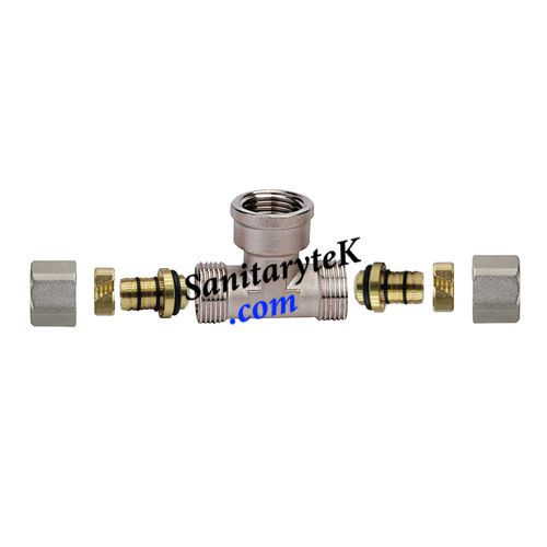 Compression fittings with removable adapter for multilayer pipe - Female tee fitting