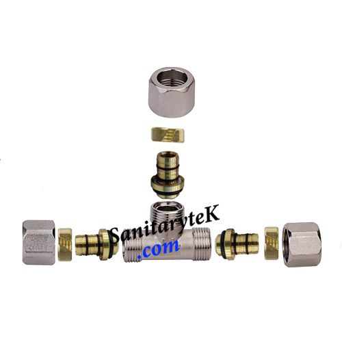 Compression fittings with removable adapter for multilayer pipe - Female tee fitting