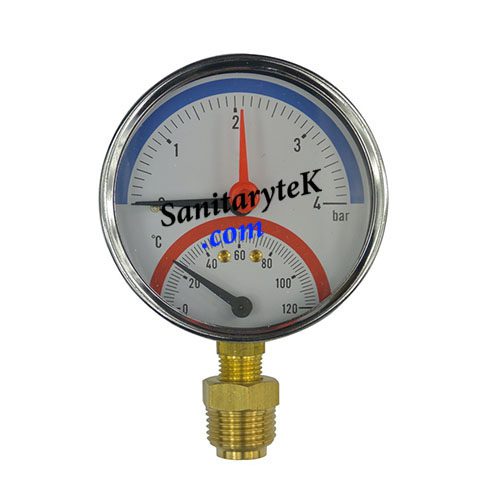 Combined thermometer pressure gauge