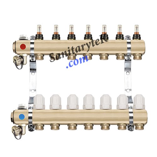 Pre-assembled manifolds with flowmeters and thermostatic screw