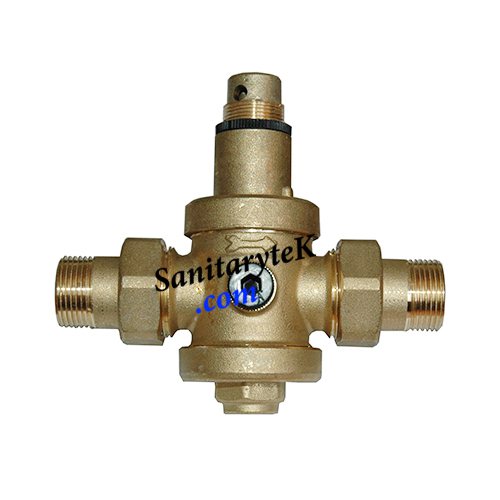 Pressure reducer with pipe unions and manometer holder